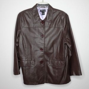 Style and Co Womens Leather Jacket 22W Brown